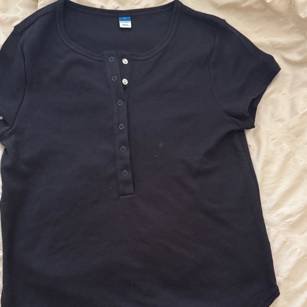 Old Navy Black Ribbed Knit Henley